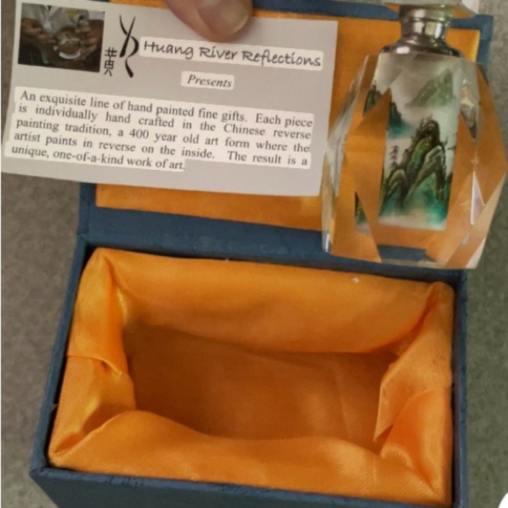 Hand-Painted Crystal Perfume Bottle~Huang River Reflections, Reverse inside art